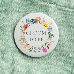 Bruidegom Wildflower Trouwen Ronde Button 3,2 Cm