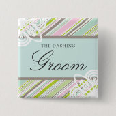 BRUIDEGOM Zoete Tuin Strepen Chique Bruiloft Naam Vierkante Button 5,1 Cm (Voorkant)