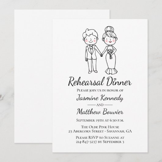 bruidegom zwart bruiloft repetitie diner kaart (Voorkant / Achterkant)