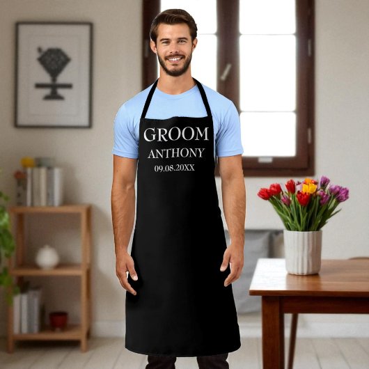 Bruidegom Zwart Elegant Modern Huwelijk Schort