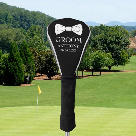 Bruidegom Zwart Elegant Modern Naam Cadeaus Trouwe Golfheadcover