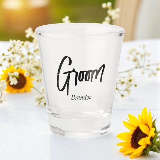 Bruidegom Zwart Wit Script Huwelijk Shot Glas