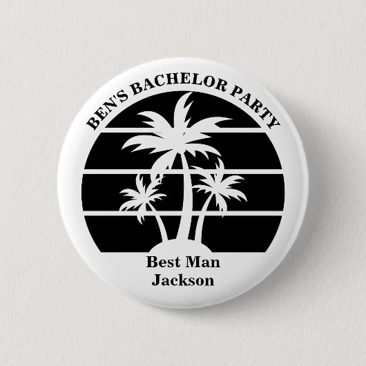Bruidegomspartij naamlabel met palmboom op het str ronde button 5,7 cm (Voorkant)