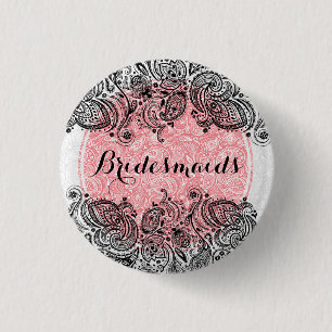 Bruiden Maids Roze Wit En Zwart Paisley Kant Ronde Button 3,2 Cm