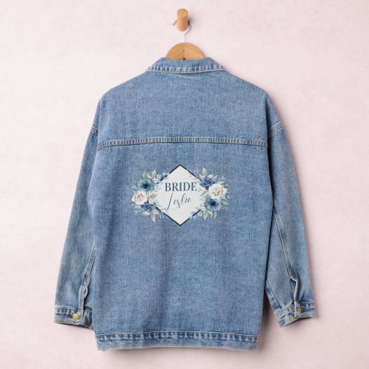 Bruiden Naam Blauw en Wit Bloemen Geometrisch Lijs Denim Jacket (Hangar)