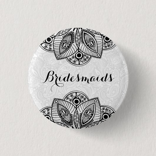 BruidenMaids Zwart Kant Witte Achtergrond Ronde Button 3,2 Cm (Voorkant)