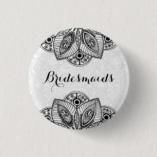 BruidenMaids Zwart Kant Witte Achtergrond Ronde Button 3,2 Cm