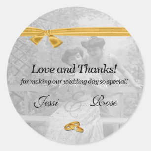 bruidjes bruiloft Dank je gouden lint Ronde Sticker