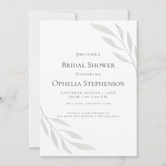 BRUIDJESBAD | Saliegroen Olijftak Waterverf Kaart (Voorkant)