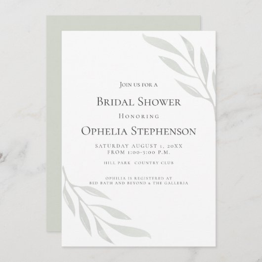 BRUIDJESBAD | Saliegroen Olijftak Waterverf Kaart (Voorkant / Achterkant)