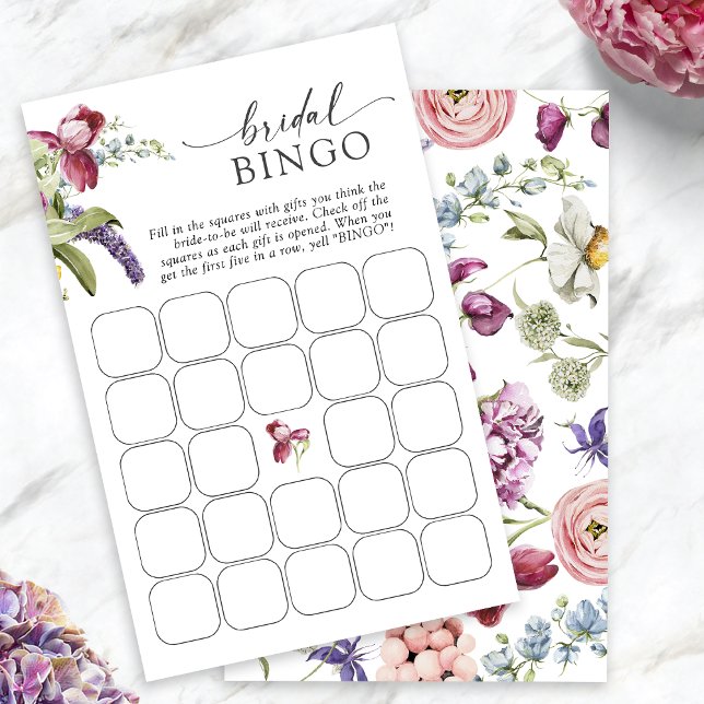 Bruids-bingo met bloemenmotief spel (Jewel Tone Floral Bridal Bingo Game Cards by Painted Paperie
)