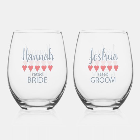 Bruids & Bruiloft 5 Hartbruid & bruidegom Wijnglas Zonder Voet (Voorkant)