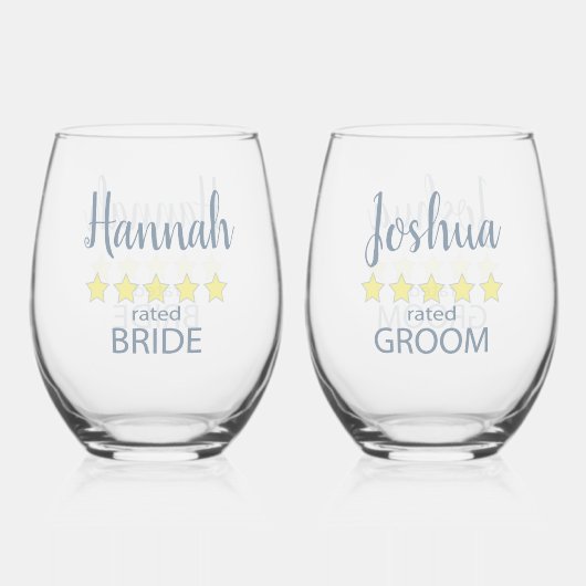 Bruids & Bruiloft 5 Sterren Bruid & bruidegom Wijnglas Zonder Voet (Voorkant)