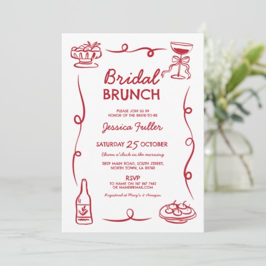 Bruids brunch grillige hand getekend chique Frans Kaart (Staand voorkant)