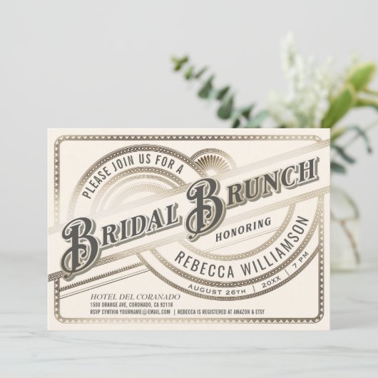 Bruids Brunch Uitnodigingen - Retro Gold Folie (Staand voorkant)