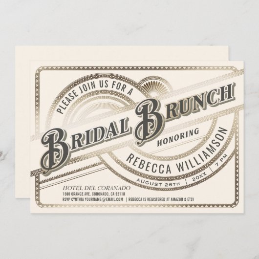 Bruids Brunch Uitnodigingen - Retro Gold Folie (Voorkant / Achterkant)