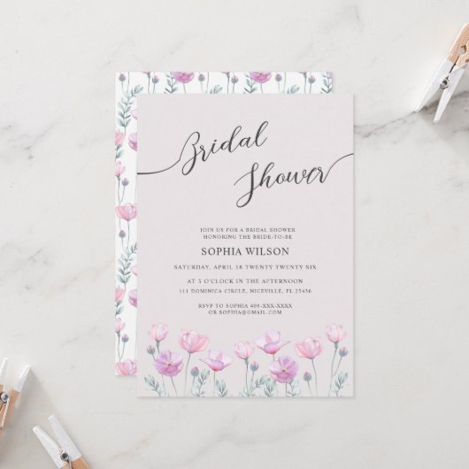Bruids Douche Uitnodiging delicate bloemen. (Voorkant / Achterkant in situ)