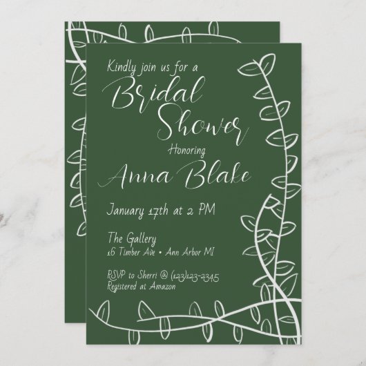 Bruids douche uitnodiging - groen ontwerp (Voorkant / Achterkant)