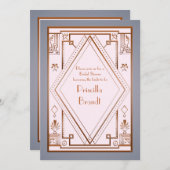 Bruids Douche uitnodiging, grote Gatsby, goud roze Kaart (Voorkant / Achterkant)