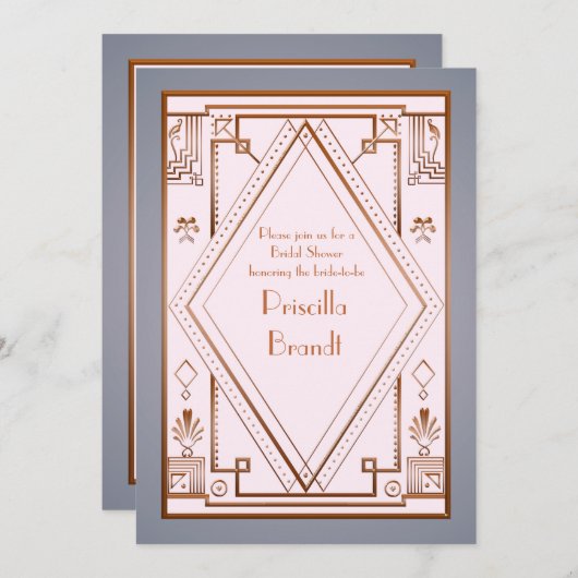 Bruids Douche uitnodiging, grote Gatsby, goud roze Kaart (Voorkant / Achterkant)