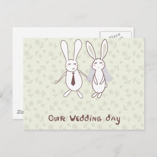 Bruids douche uitnodiging met twee schattige konij (Voorkant / Achterkant)