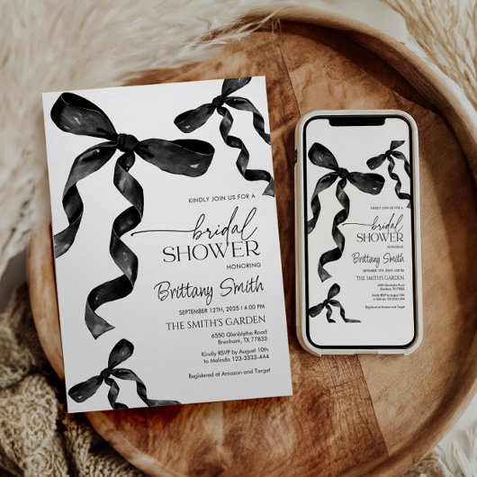 Bruids Douche Uitnodiging met Zwarte strikken