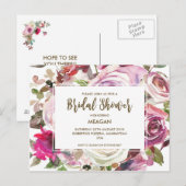 Bruids Douche uitnodiging moderne bloemen lila Briefkaart (Voorkant / Achterkant)