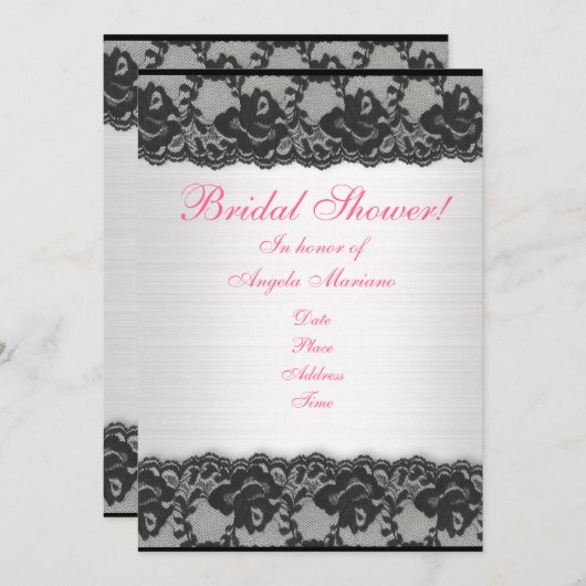 Bruids Douche uitnodiging zwarte kant en satijn (Voorkant / Achterkant)
