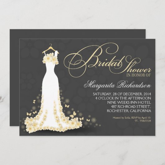Bruids douche uitnodigingen met bruidsjurk (Voorkant / Achterkant)