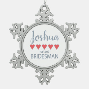 Bruids- en trouwpartij 5 Hart Bridesman Tin Sneeuwvlok Ornament