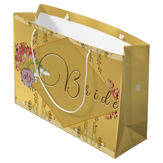 Bruid's Floral Gold Groot Cadeauzakje (Achterkant Gekanteld)