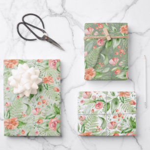Bruids groene en roze tropische bloemen en varens inpakpapier vel