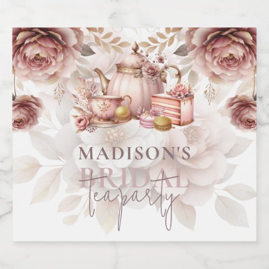 Bruids High Tea Party Gepersonaliseerde pastelkleu Sparkling Wijnetiket (Enkel label)