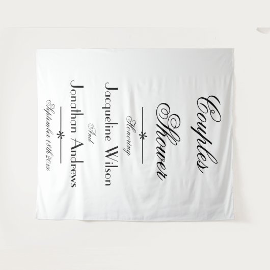 Bruids Koppels Douche Script Photo Booth Achtergro Wandkleed (Voorkant (horizontaal))