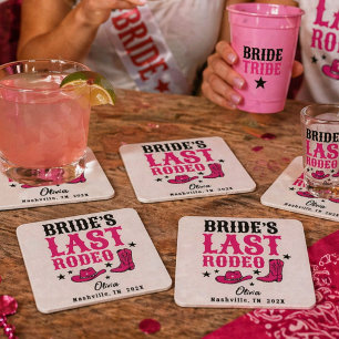 Bruids laatste Rodeo Westerse vrijgezellenfeest vo Vierkante Kartonnen Onderzetter