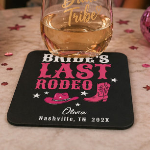 Bruids laatste Rodeo Westerse vrijgezellenfeest vo Vierkante Kartonnen Onderzetter