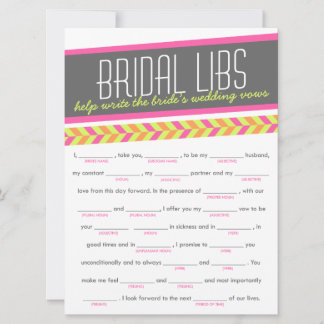 Bruids Libs Bachelorette Feestspelkaart (neon)