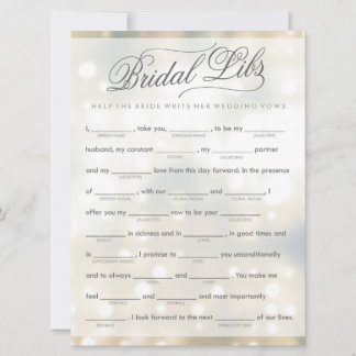 Bruids Libs Bruiloft Spelkaart (elegant)