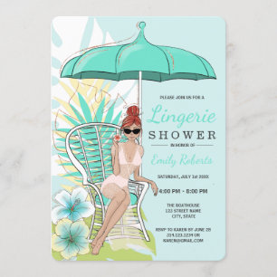 Bruids lingerie douche roodharige bruid kaart