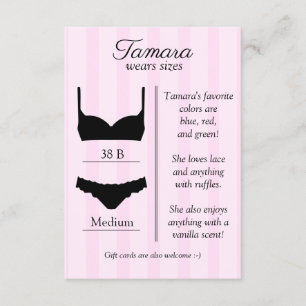 Bruids lingerie maat kaart