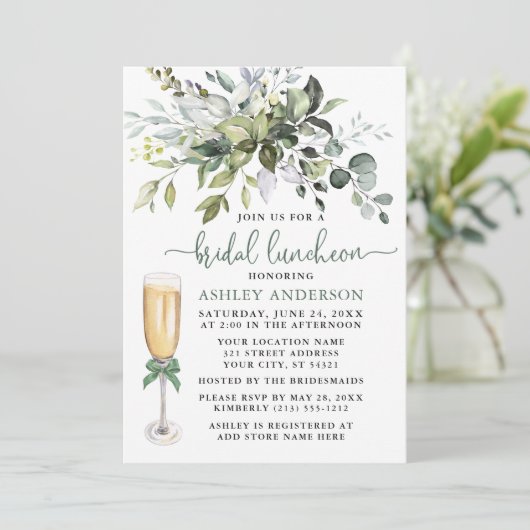 Bruids Luncheon Waterverf Groen Sage Groene Boog Kaart (Staand voorkant)