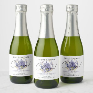 Bruids-Shower Waterverf Paarse Theepot  Sparkling Wijnetiket
