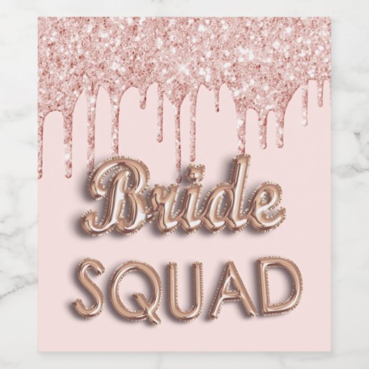 Bruids-squad roze goud blozen druipt vrijgezellenf wijn etiket (Enkel label)