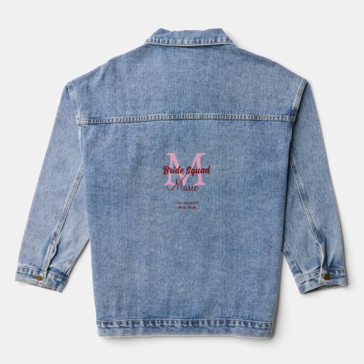 Bruids-squad voeg naam monogram bruidsmeisje roze  denim jacket (Achterkant)