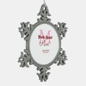 Bruids-squad voeg naam monogram bruidsmeisje roze tin sneeuwvlok ornament (Links)