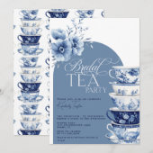 Bruids Tea Party Dusty Blue Chinoiserie Douche Kaart (Voorkant / Achterkant)