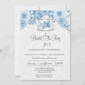 Bruids Tea Party Waterverf Navy Blauw Wit Bloemen Kaart (Voorkant)