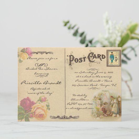 Bruids Tea Shower Honorering, stijl oude Briefkaar Kaart (Staand voorkant)