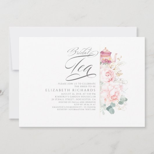 Bruids Thee Roze Bloemen Bruids Douche Uitnodiging (Voorkant)