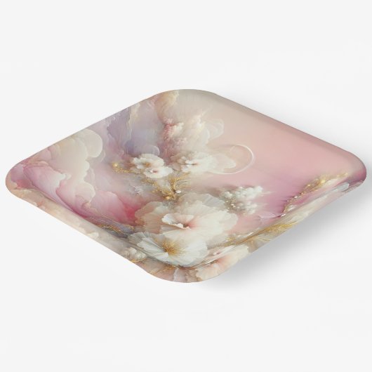 Bruids Tulle Floral Abstract Papieren Bordje (Gebogen)